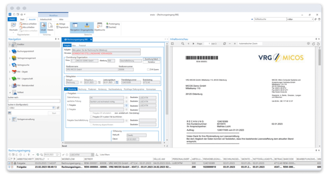 Perfekt integriert: Rechnungsfreigabe im Software-Client VRG-MICOS_ECM_Rechnungseingangsworkflow-Client