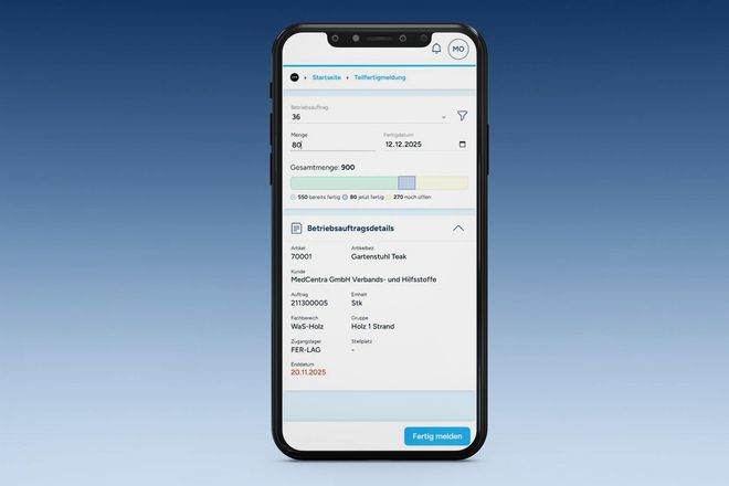 Bild klicken zum Vergrößern VRG-MICOS-Software-Werkstatt-Gruppenleitung-Screenshot-Teilfertigmeldung