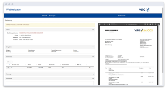 Schlank und komfortabel: Der Prozess in der browserbasierten Webfreigabe VRG-MICOS_ECM_Rechnungseingangsworkflow-Webfreigabe